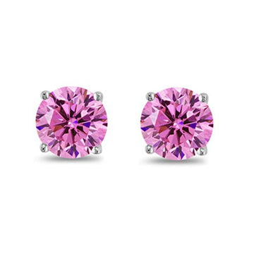 Butterfly Prong Round Simulated Pink CZ Stud Earrings 925 Sterling Silver